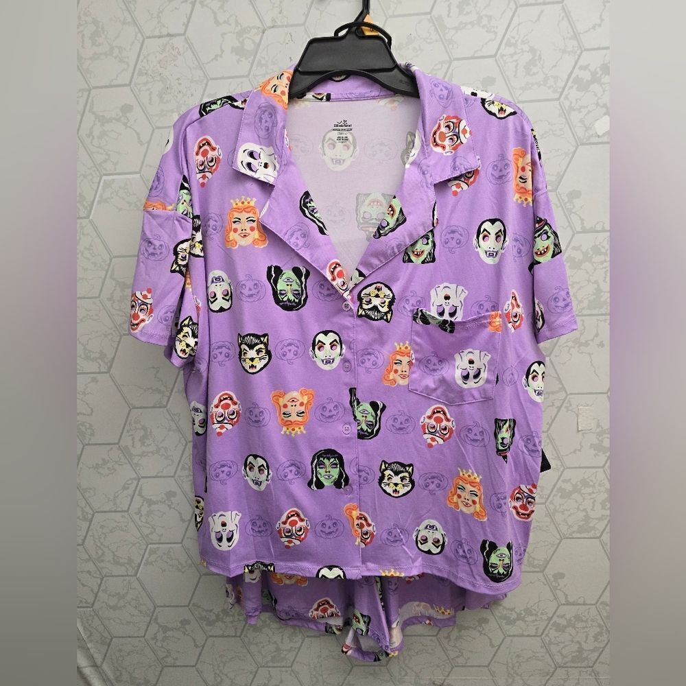 Nwt Way To Celebrate Halloween Women's Monster Print Shorty Pajama Set - Picture 3 of 8